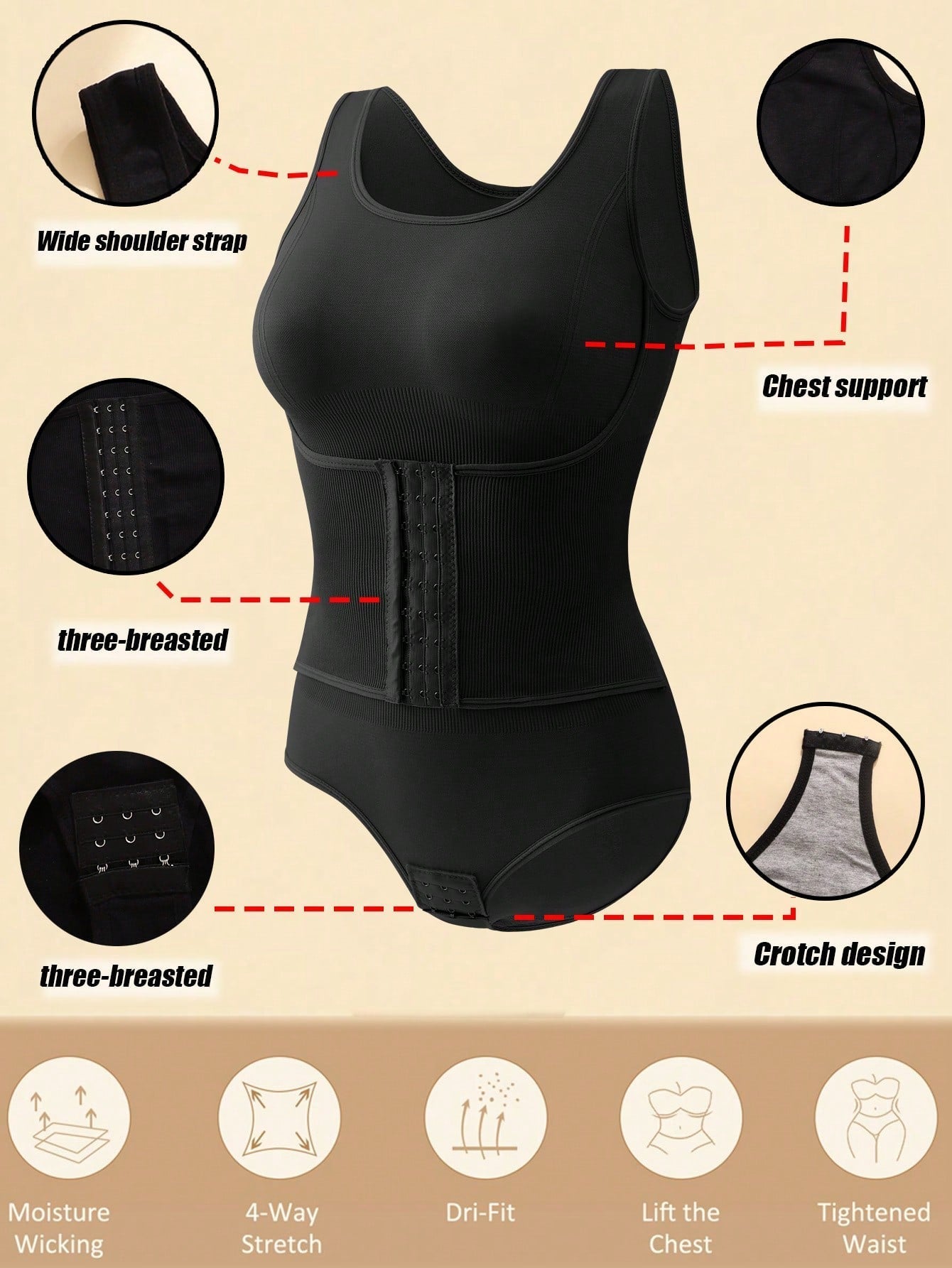 COZY ATTIRE  WOMEN'S ONE PIECE SHAPWEAR DOUBLE-LAYER ABDOMEN CONTROL